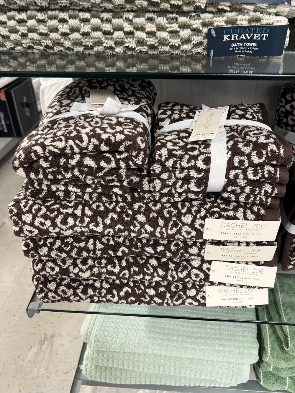 Rachel Zoe Leopard Print Bath Towel, Hand Towel & Washcloth 10pc Set Brown/White